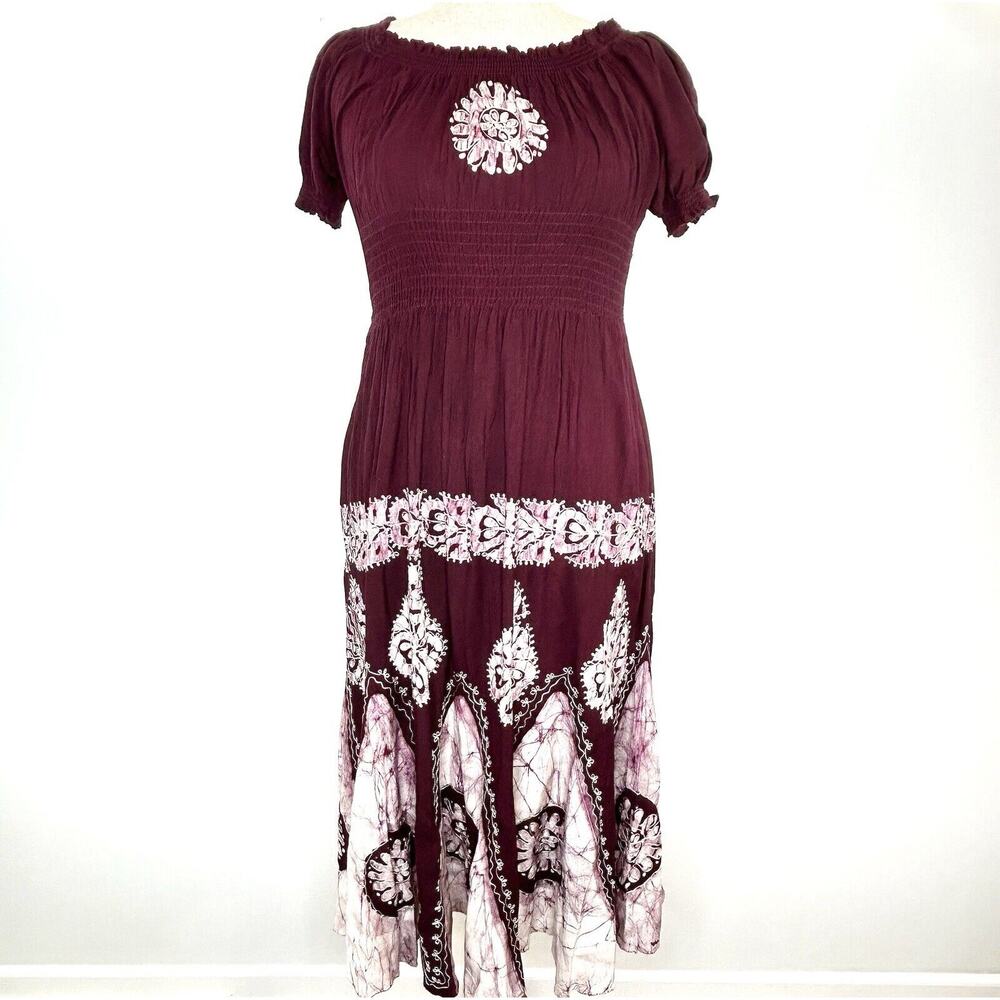 Vintage Dress Maxi OS Burgundy Tie Dye Festival Whimsigoth Fairy Grunge Boho 80s